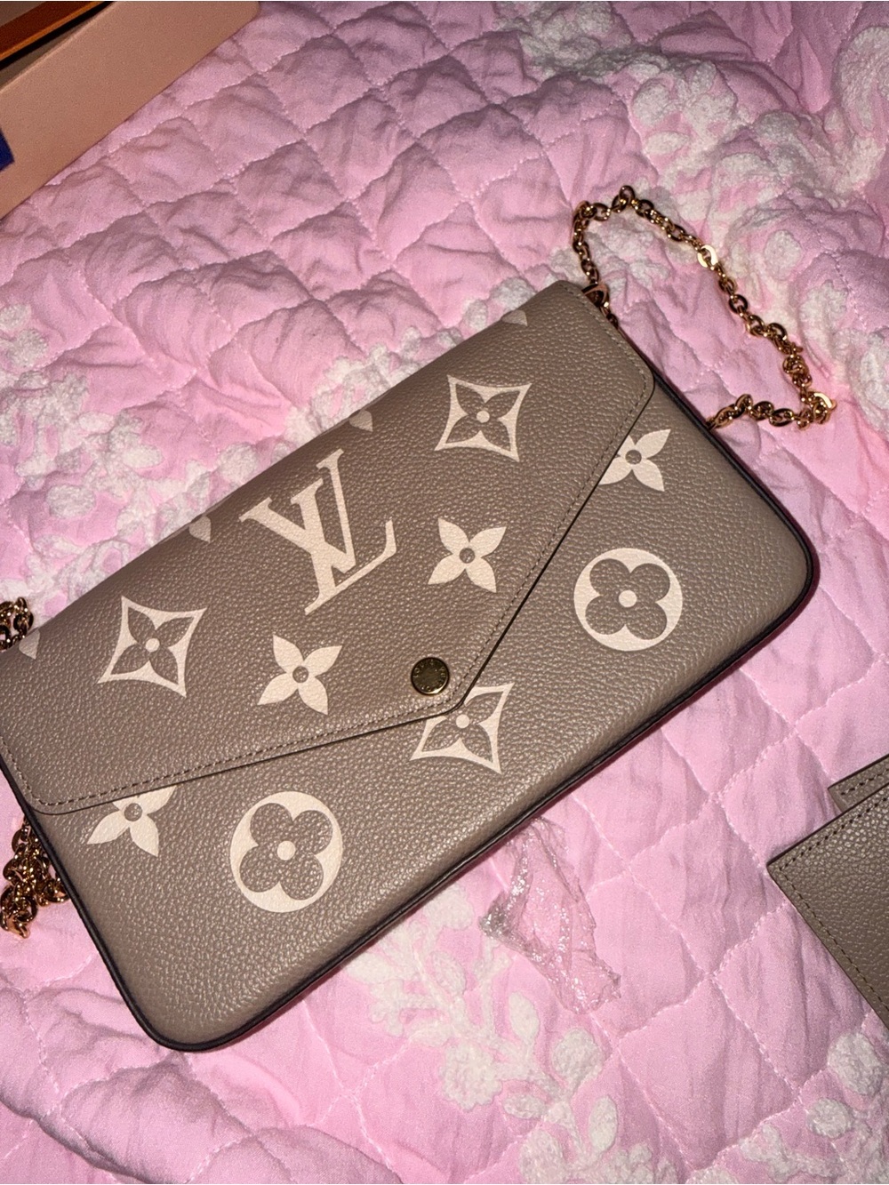 Louis Vuitton Taupe Monogram Envelope Crossbody with Gold Chain